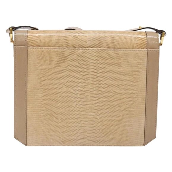 SAINT LAURENT Embossing Shoulder Bag Leather Beige Gold Auth 137993 - Picture 2 of 16